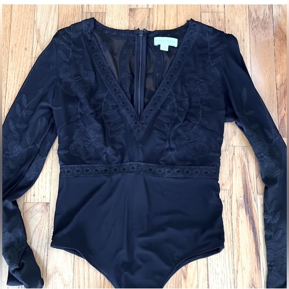 Honey Punch Black Vintage Style Floral Lace Mesh Bodysuit S